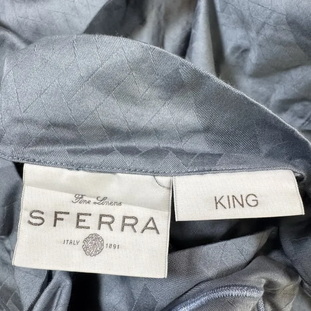 SFERRA King Duvet Cover Blue Gray Egyptian Cotton Italy RN 17415 Great Conditio
